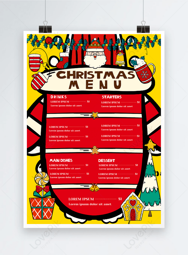 Cute Christmas Glove Shape Menu Template, candy menu, children menu, christmas menu