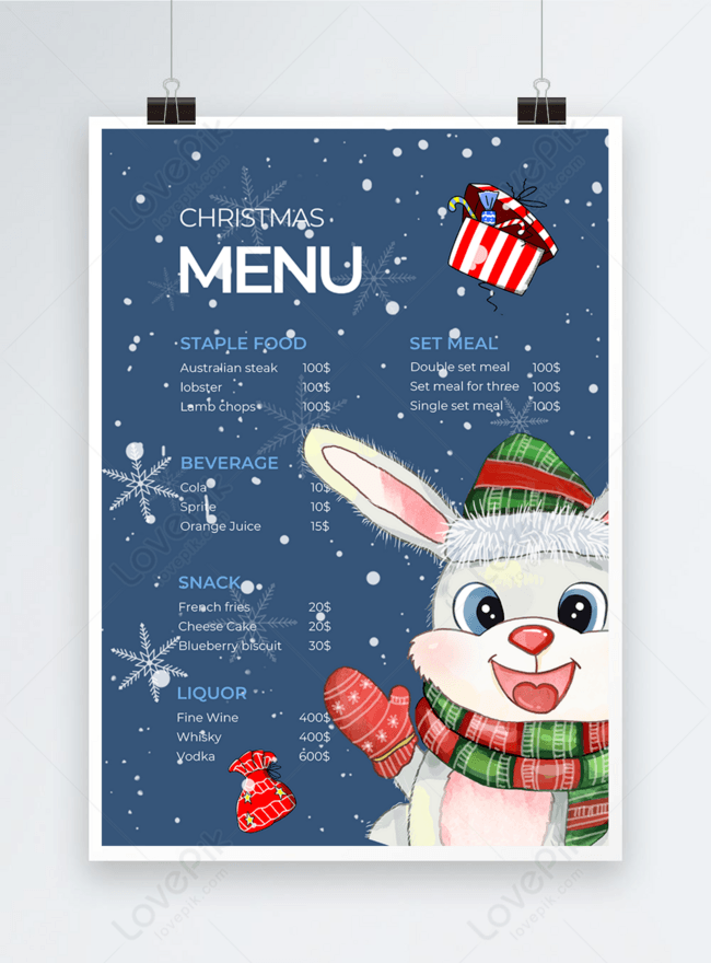 Blue Cute Christmas Menu Template, christmas menu, cute menu, hand drawn menu