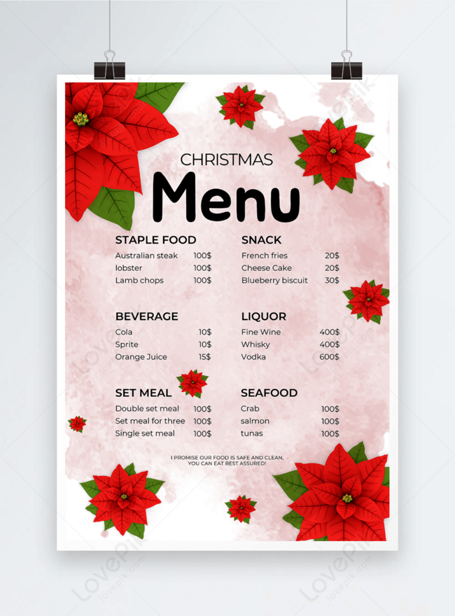 Watercolor Christmas Menu With Bright Flowers Elements Template, christmas menu, flower menu, menu