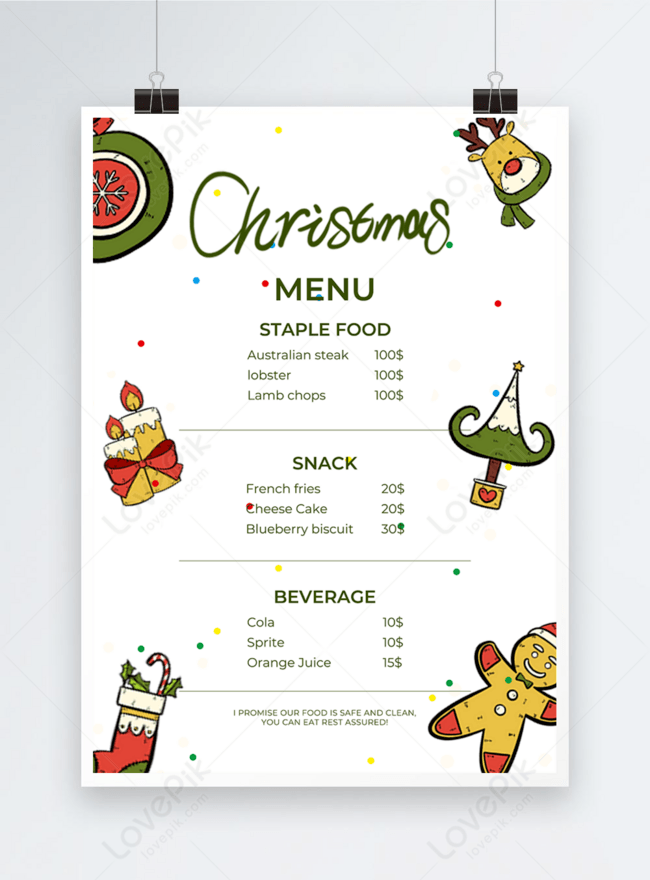Watercolor Christmas Menu Graphic Design Template, christmas menu, gourmet menu, menu