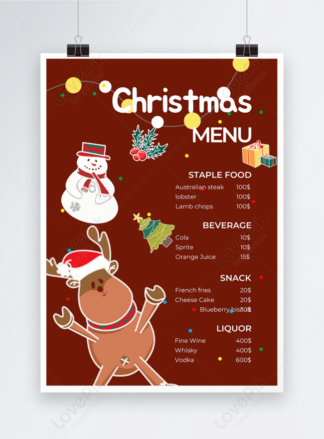 Thiết kế menu Giáng sinh vẽ đen trắng chắc chắn sẽ tạo ấn tượng mạnh mẽ với khách hàng của bạn. Xem ngay hình ảnh về thiết kế menu này để tìm kiếm những ý tưởng và cảm hứng tuyệt vời để chuẩn bị cho bữa tiệc Giáng sinh của bạn.