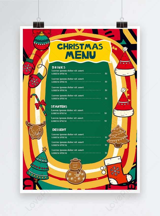 Cute Christmas Food Holiday Menu Template, children menu, hand painted menu, christmas decoration menu
