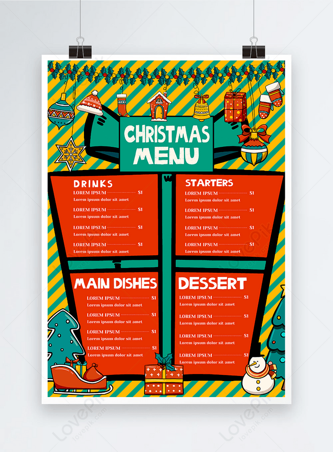 Christmas Gift Box Shape Cute Menu Template, children menu, christmas decoration menu, cookies menu
