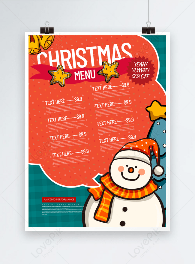 Cartoon Cute Personality Christmas Restaurant Menu Template, cartoon menu, christmas menu, color menu