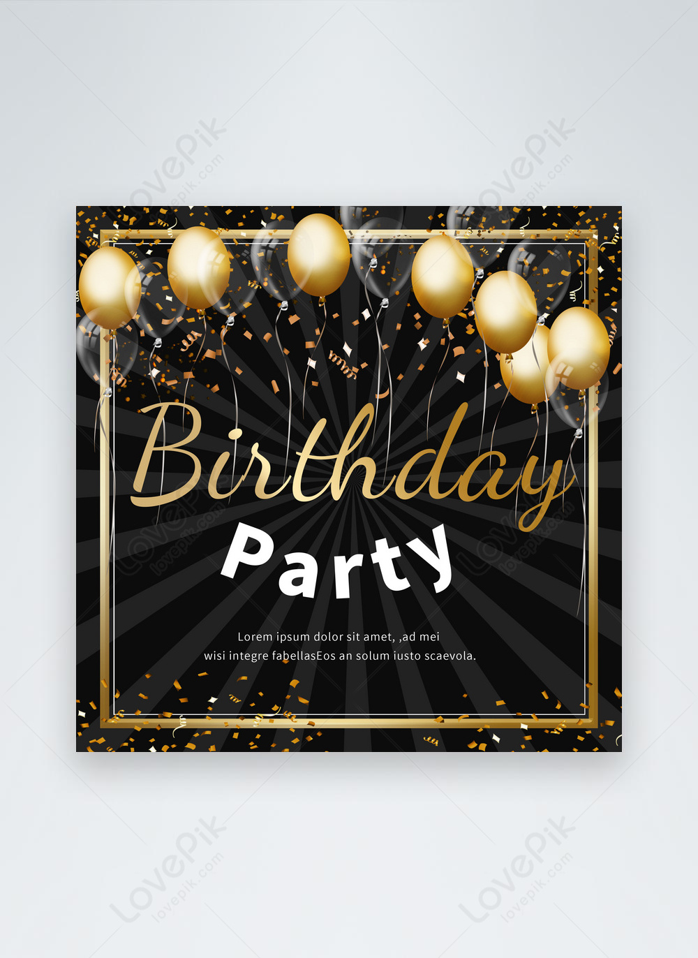 Fashion simple black gold background border birthday party template ...