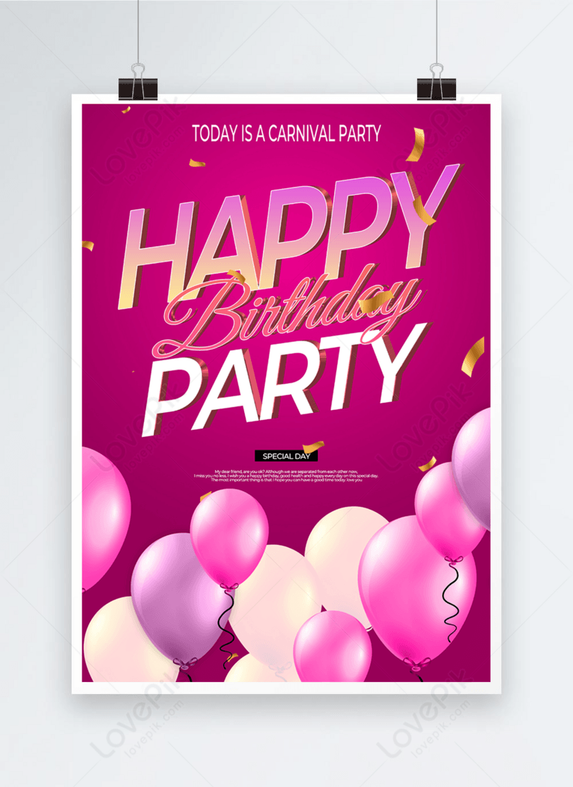 Purple background balloon elements happy birthday graphic design template  image_picture free download 