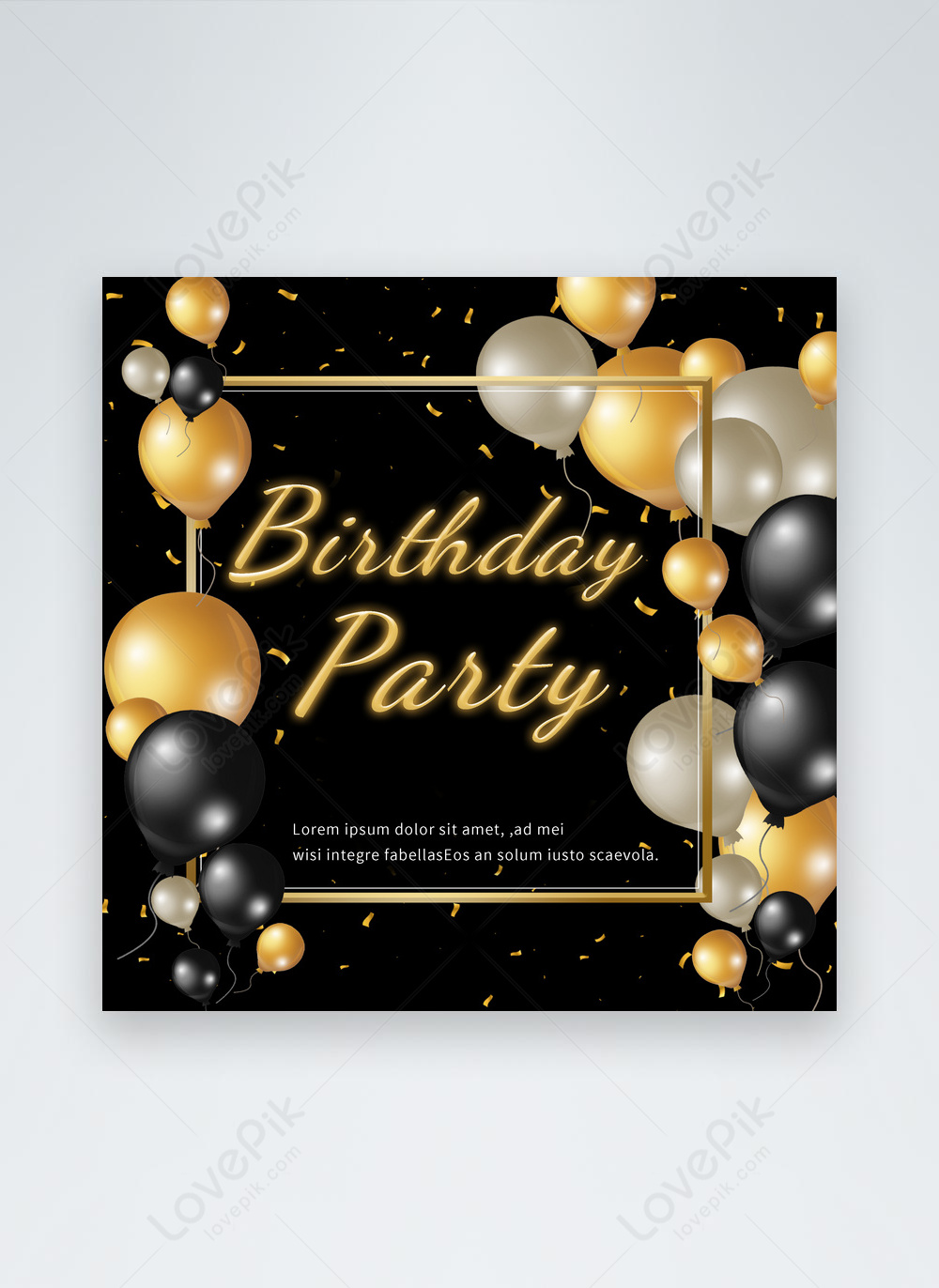 Modern Minimalist Black Gold Birthday Party Balloon Golden Border ...