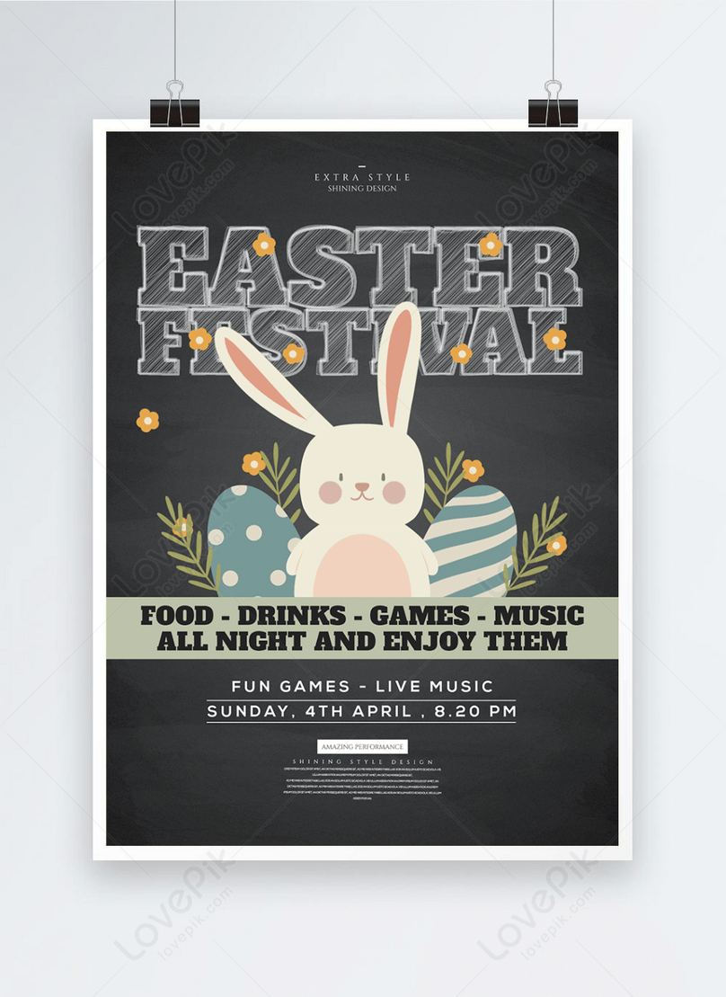 Retro Cute Cartoon Egg Bunny Easter Poster Template Image Picture Free Download 465872225