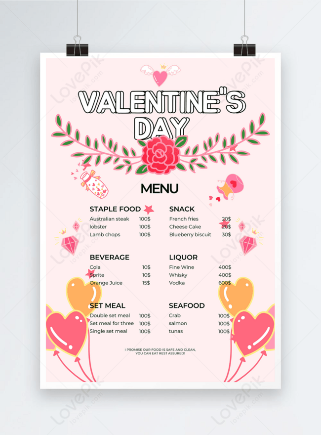Valentines day menu on pink background template image_picture free download  
