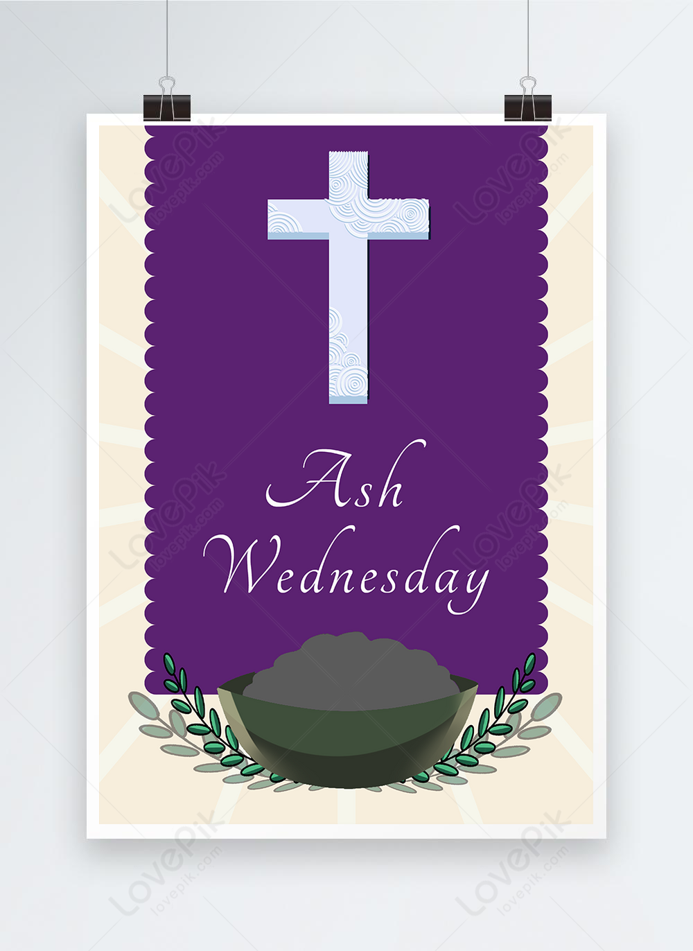 Purple cross ash wednesday poster template image_picture free download