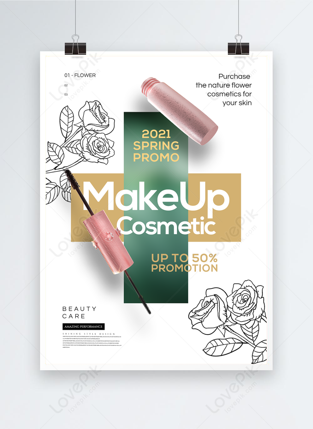 Fashion Simple Lines Of Flowers And Cosmetics Posters Template Image ...