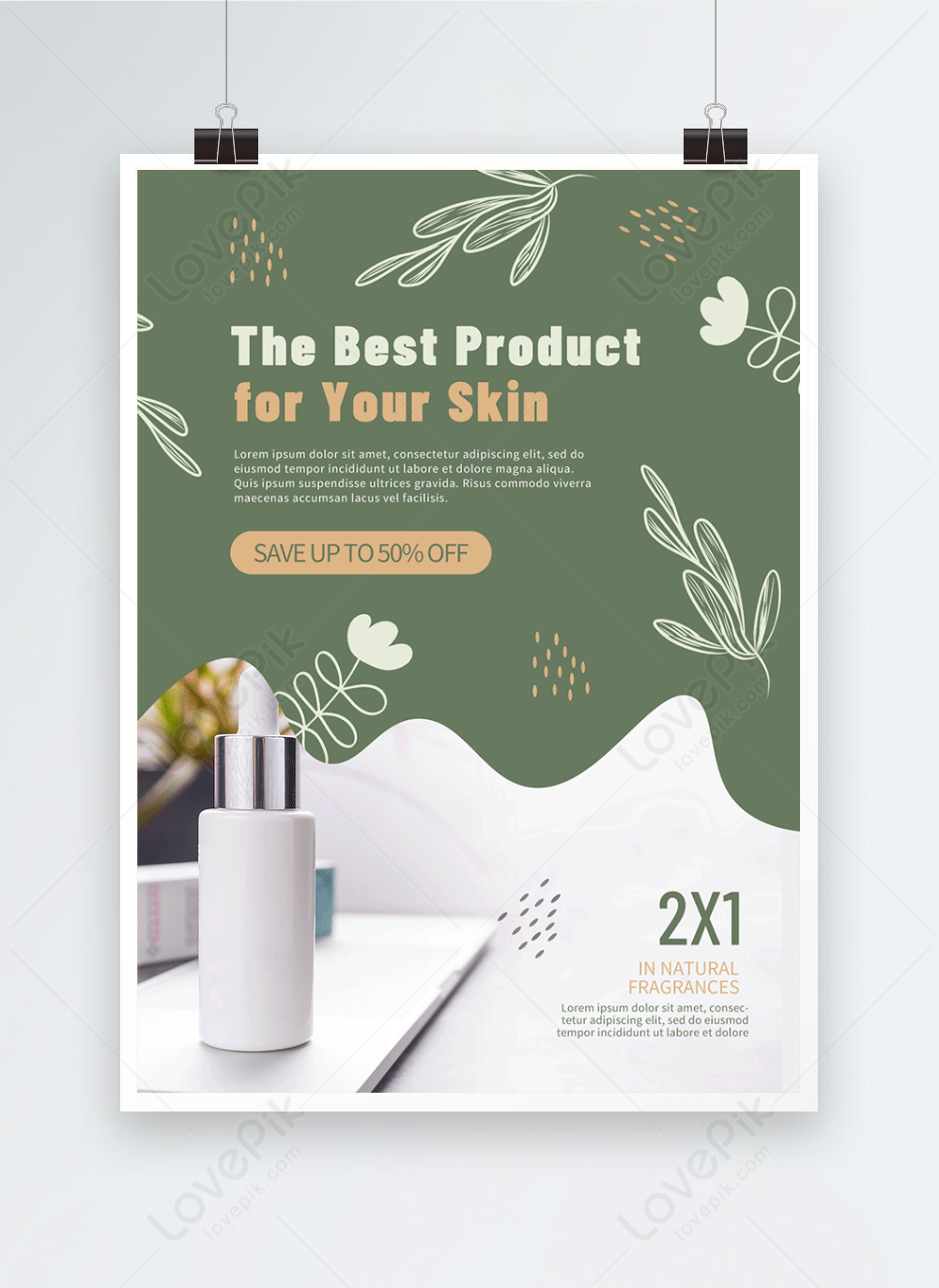 Green plant line manuscript skin care poster template image_picture ...