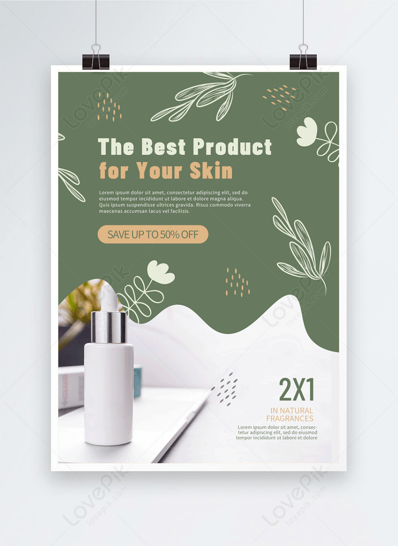 Green Plant Line Manuscript Skin Care Poster Template Image Picture 