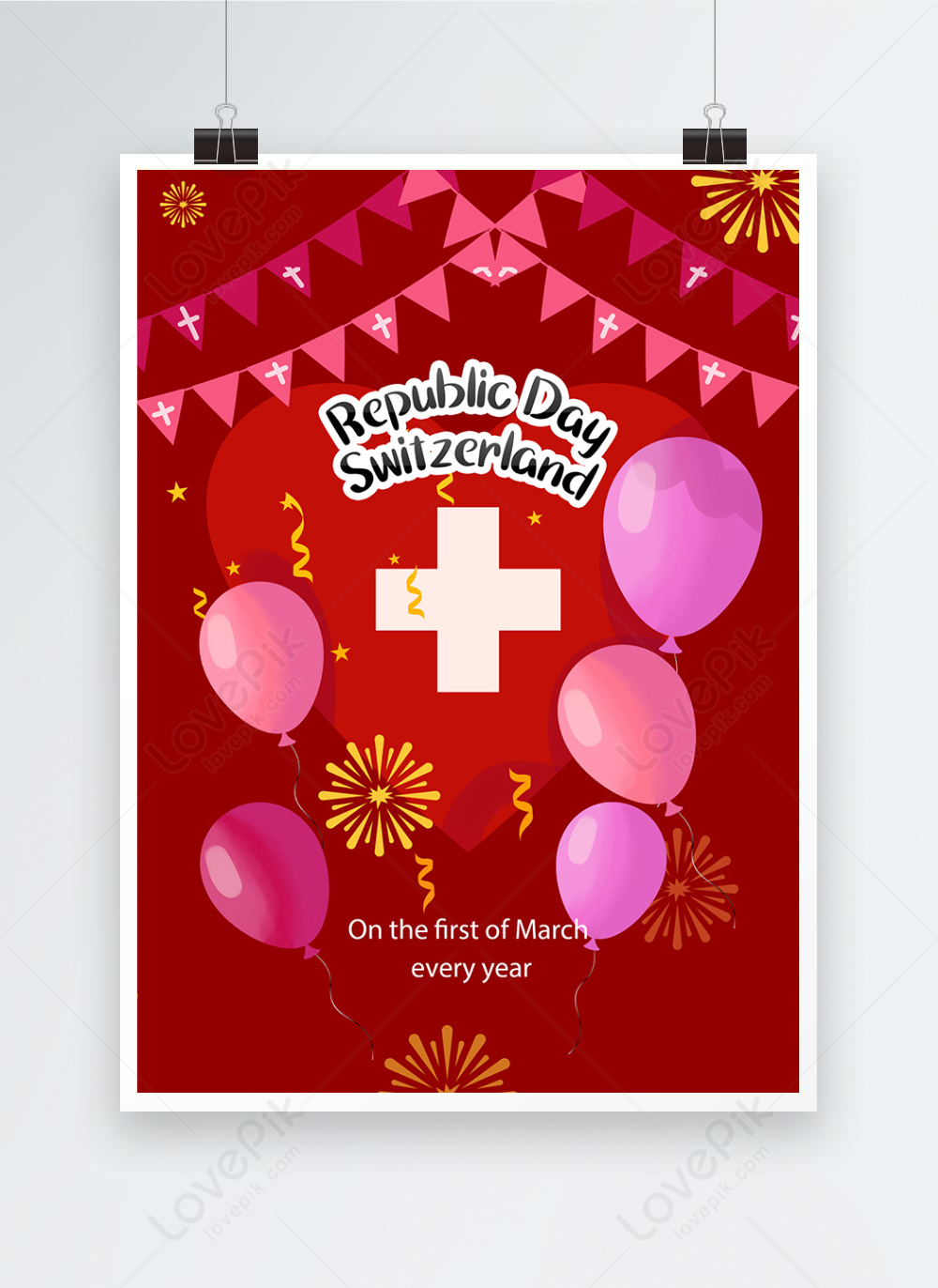 Red simple swiss holiday poster template image_picture free download