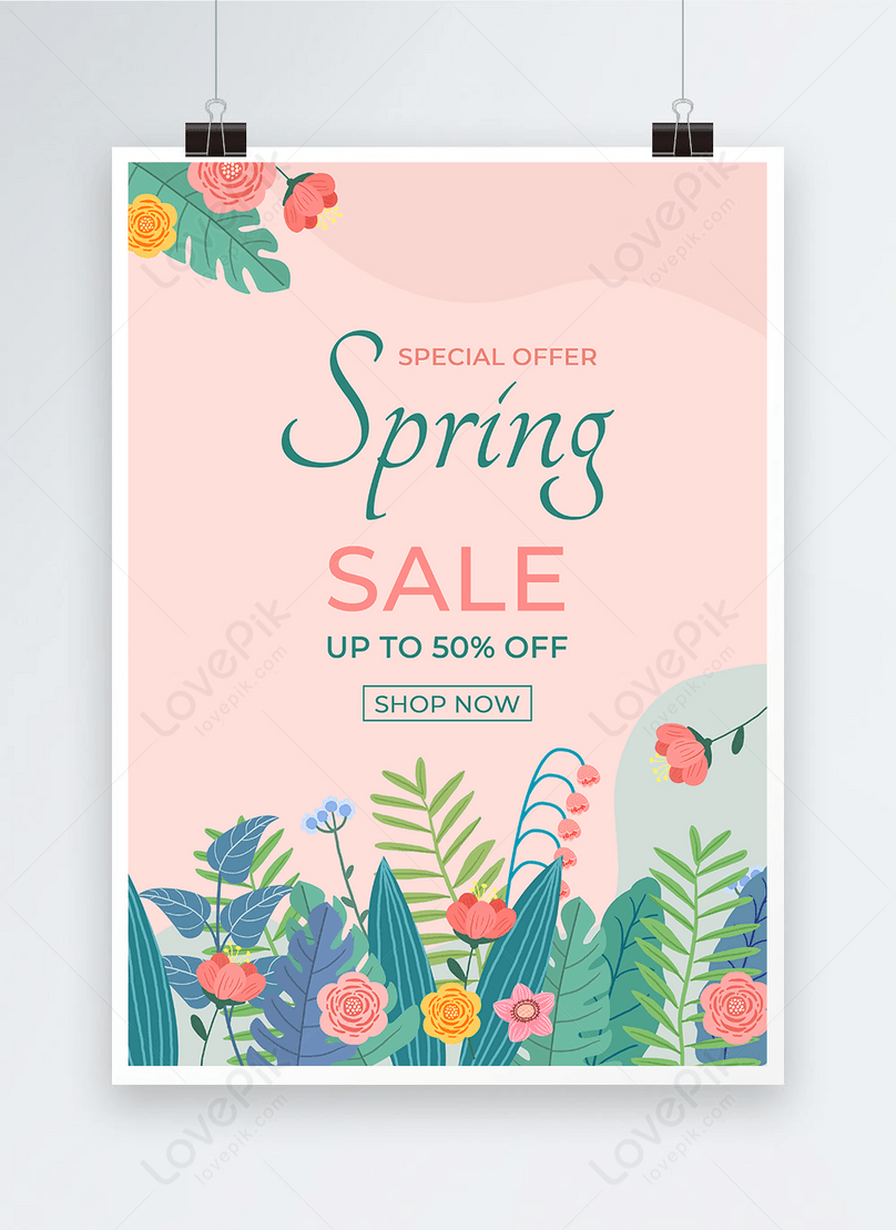 Pink Spring Promotion Poster Template, flowers poster, hello spring poster, pink poster