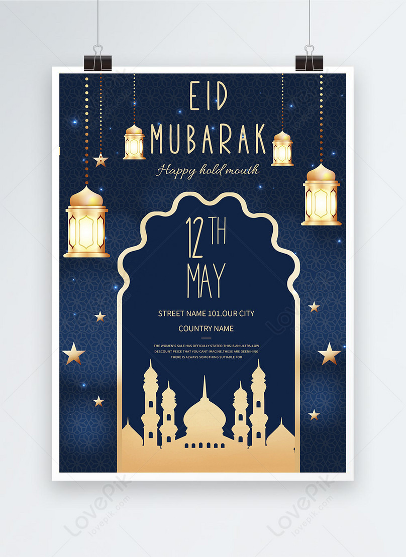 Dark blue gradient classical eid al-fitr feet poster template image ...