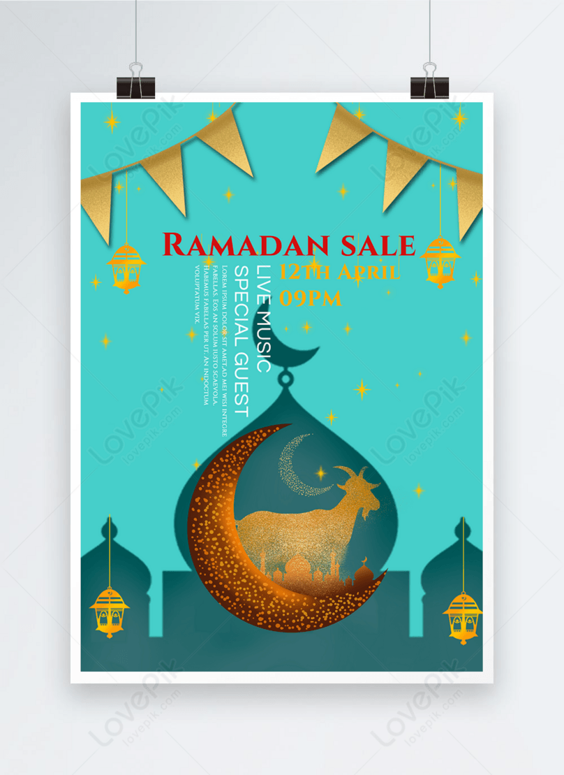 Blue green background islamic ramadan template image_picture free download  