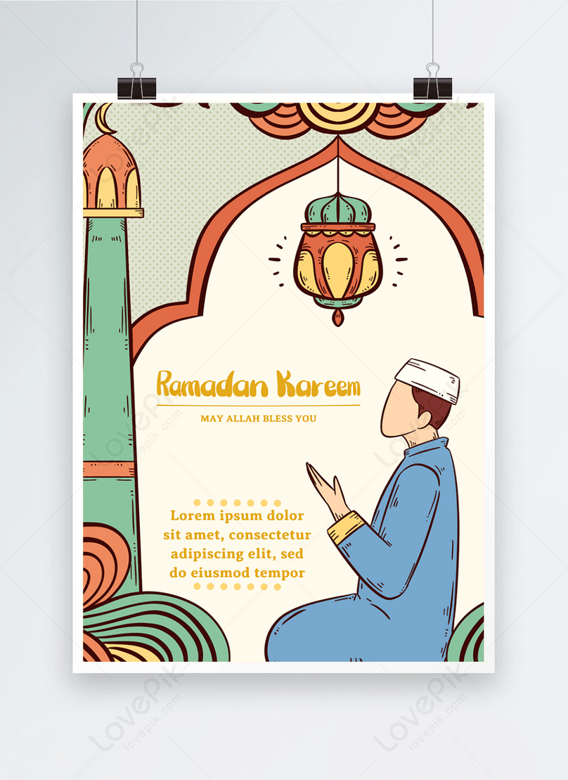 Muslim ramadan festival cartoon watercolor boy lighting promotion poster  template image_picture free download 