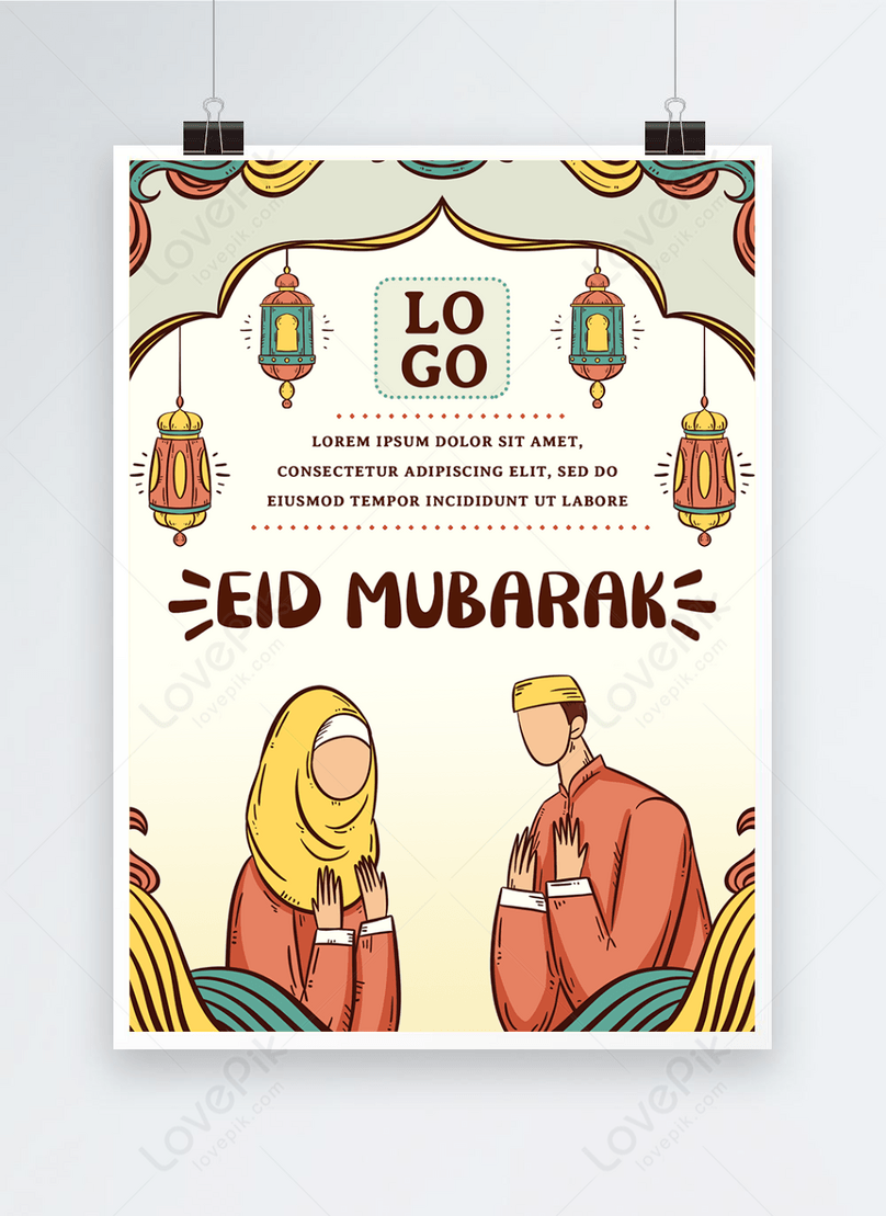 Islam ramadan eid al-fitr festival cartoon watercolor muslim people prayer  promotion poster template image_picture free download 