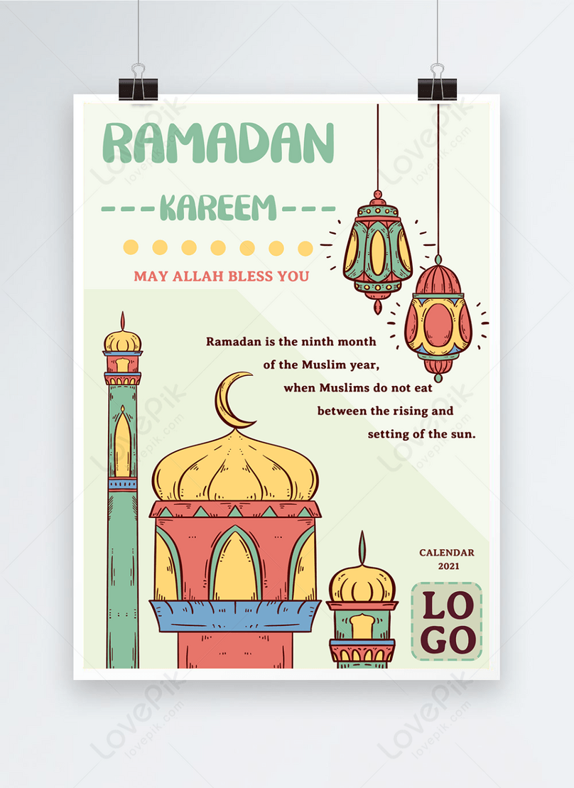 Muslim ramadan festival cartoon watercolor construction lighting green  bottom publicity poster template image_picture free download  