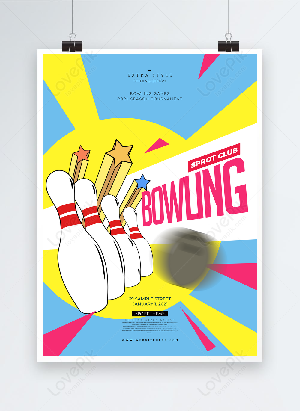 Fashion color bowling sports athletic poster template Intended For Bowling Flyers Templates Free