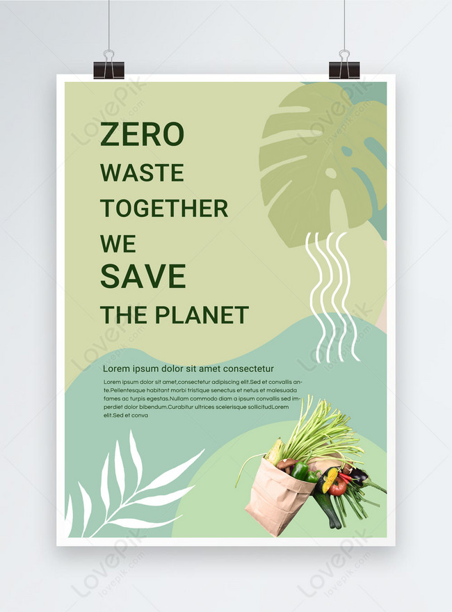 Template Green Simple Line Zero Wasting Poster Desain Grafis Untuk ...