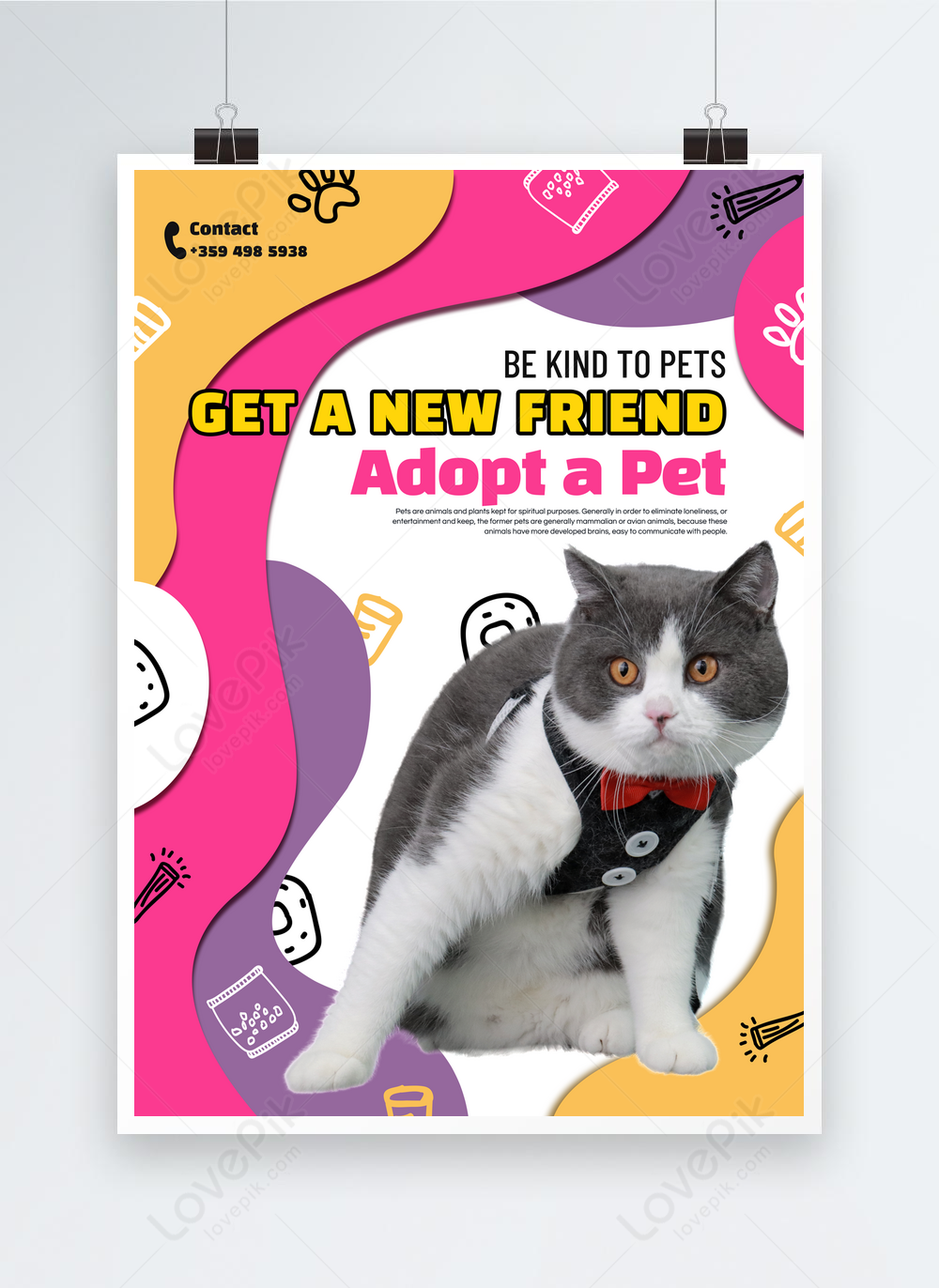 Cartoon color pet adoption poster template image_picture free download  