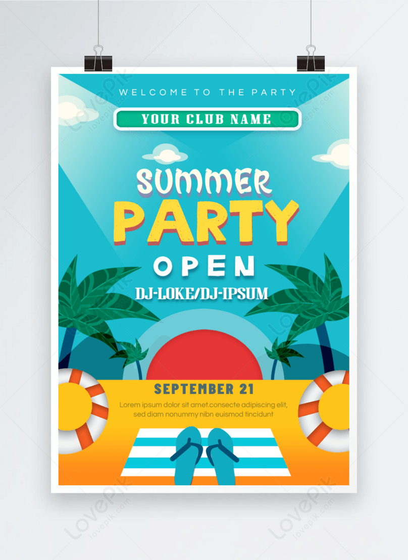 Cartoon Beautiful Beach Scenery Summer Party Poster Template Imagepicture Free Download 4462