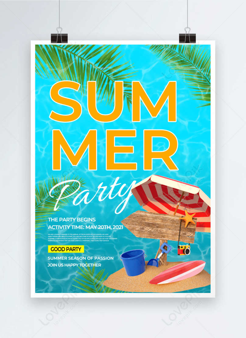 Blue pool background summer party publicity poster template image ...