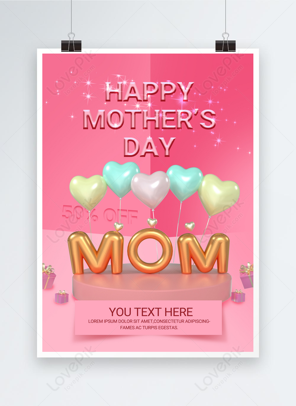 Pink gravity balloon 3d vision mothers day graphic design template ...