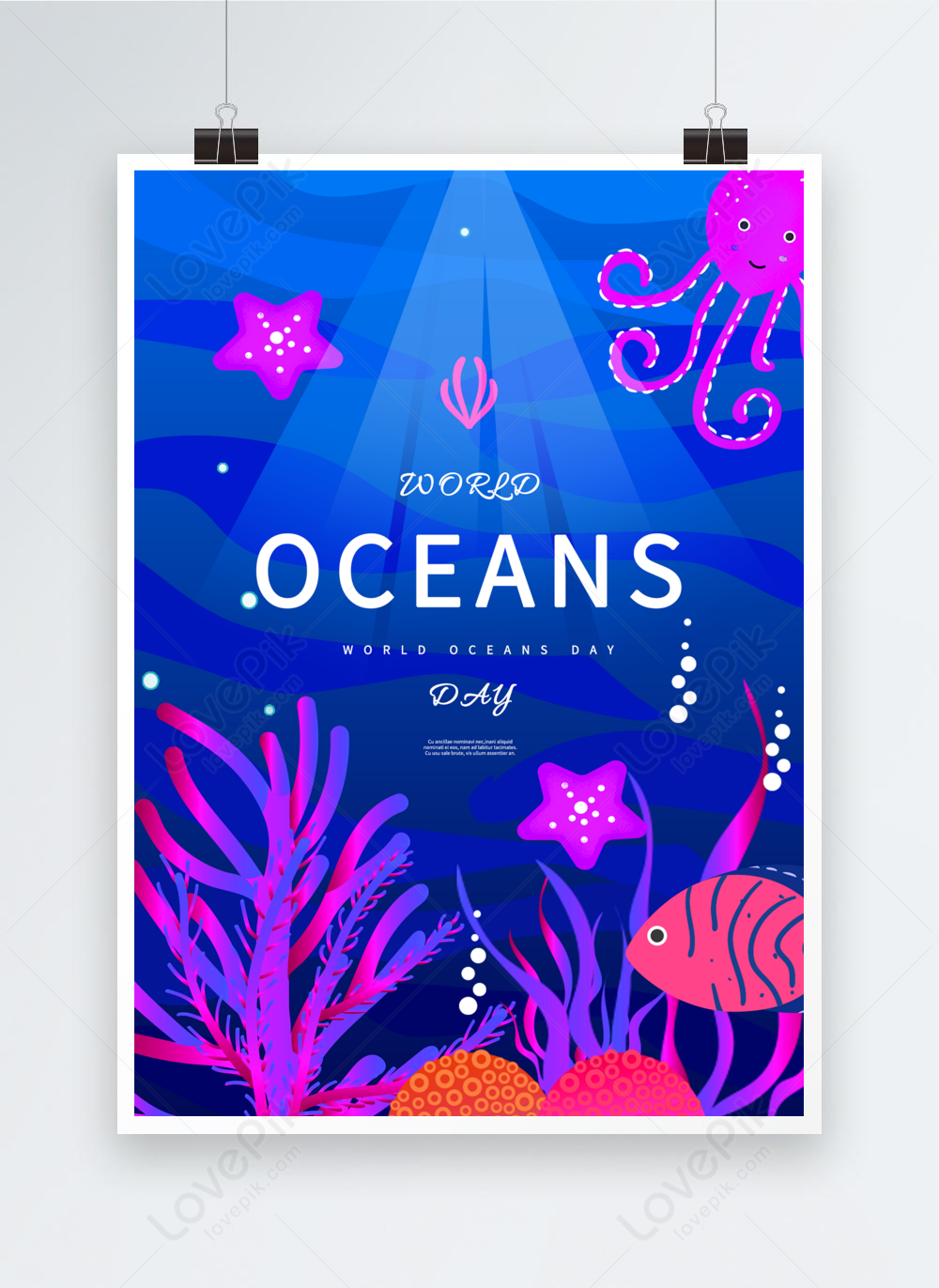 Blue underwater world ocean day poster template image_picture free ...