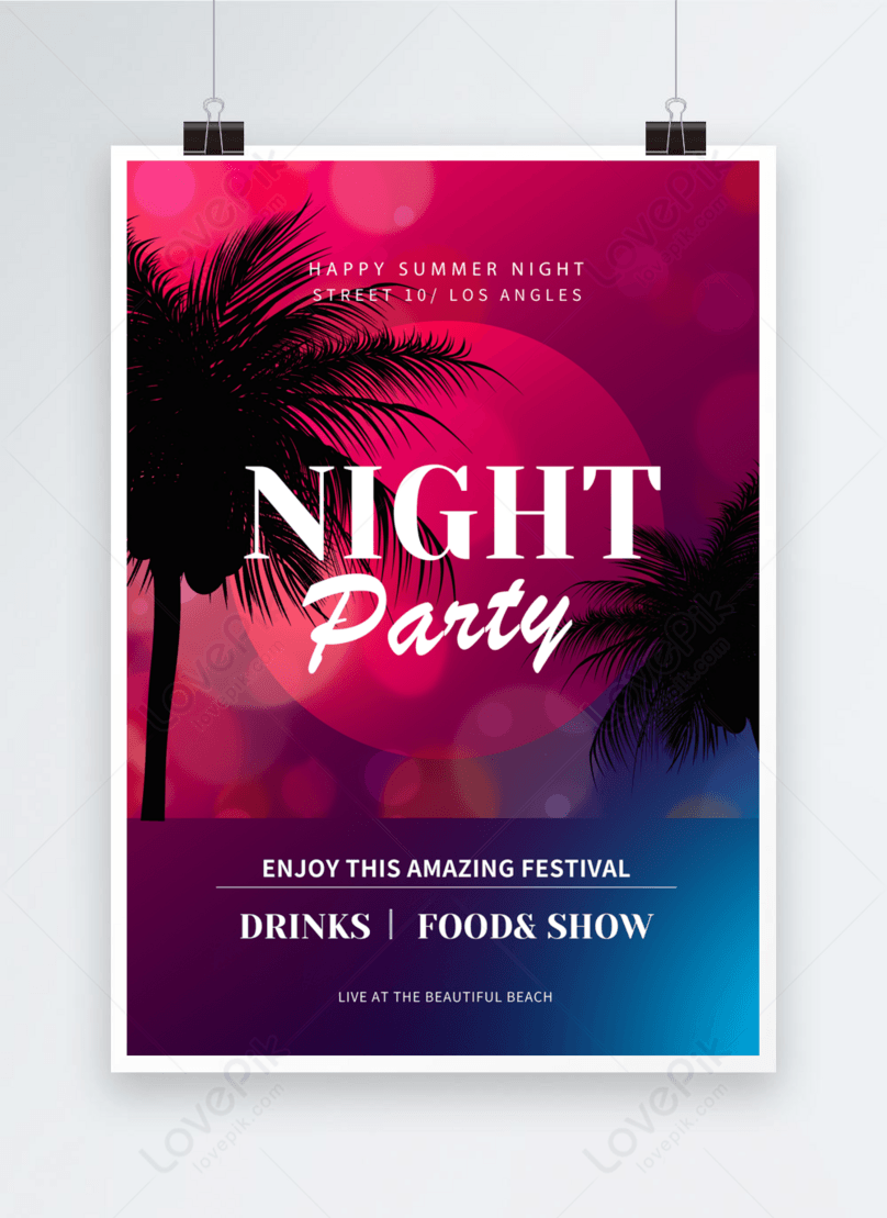 Fluorescent beach poster for summer night party template image_picture ...