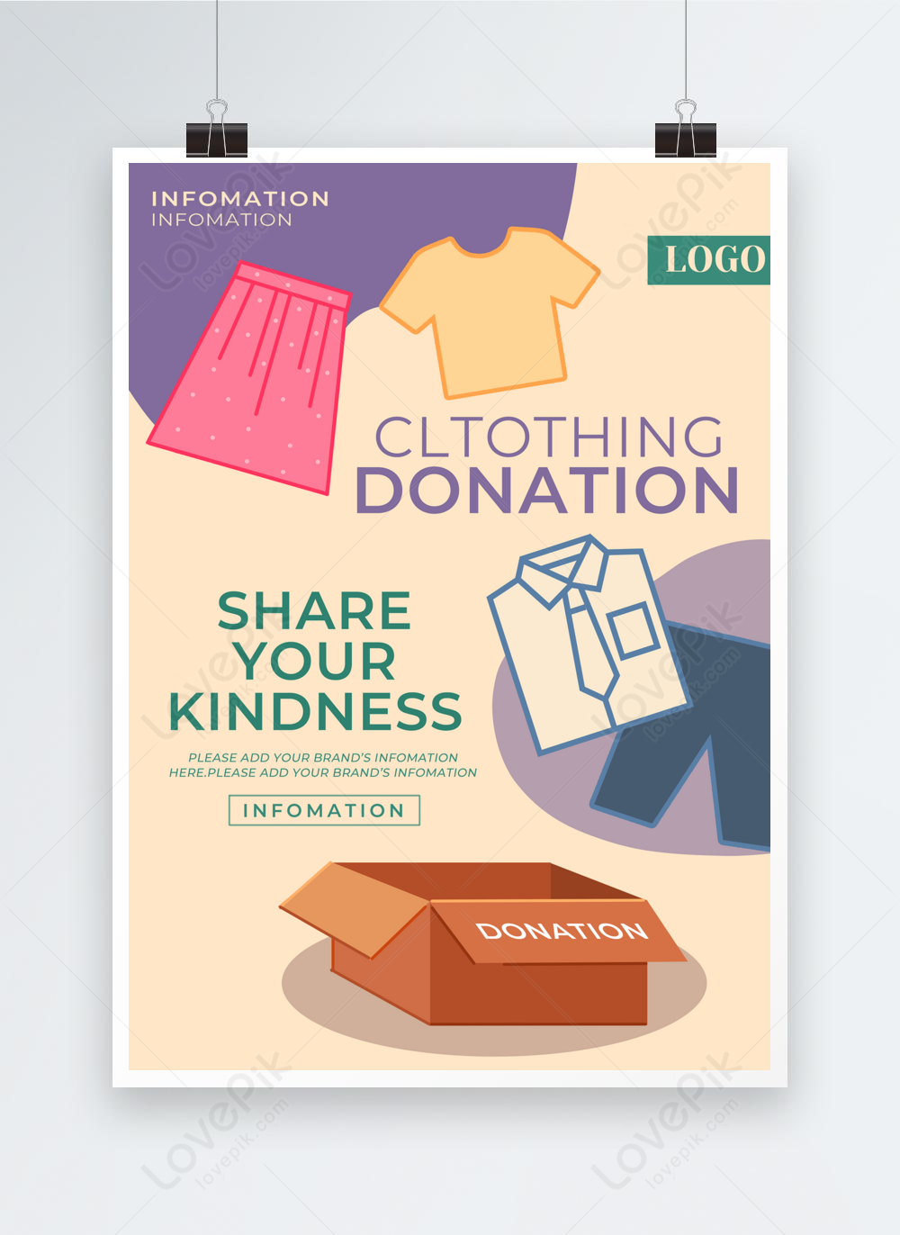 Beige charity clothes donation box publicity poster template image