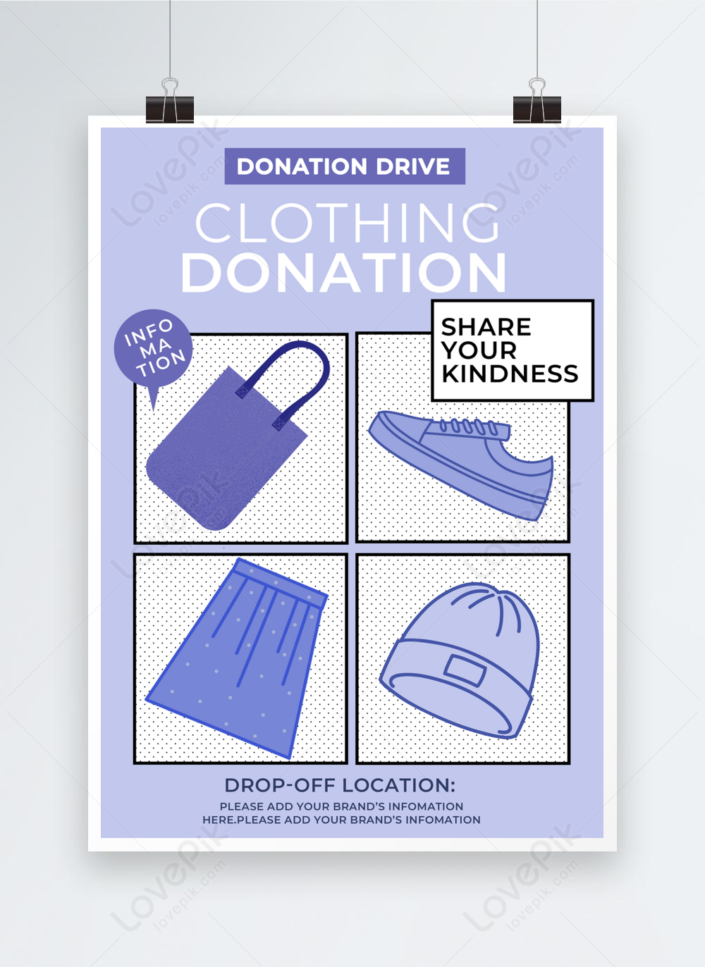 Purple cartoon clothing donation campaign poster template image_picture ...
