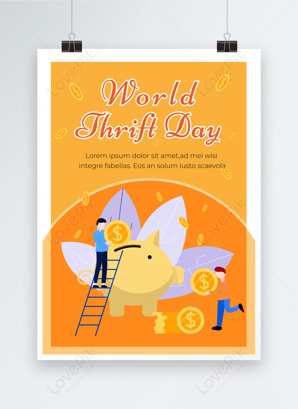 World thrift day orange illustration poster template image_picture free