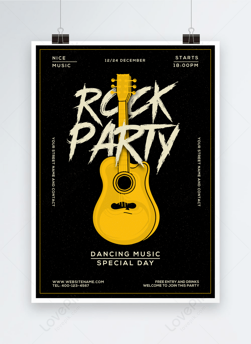 Simple Cartoon Personality Guitar Rock Music Party Poster | PSD Free