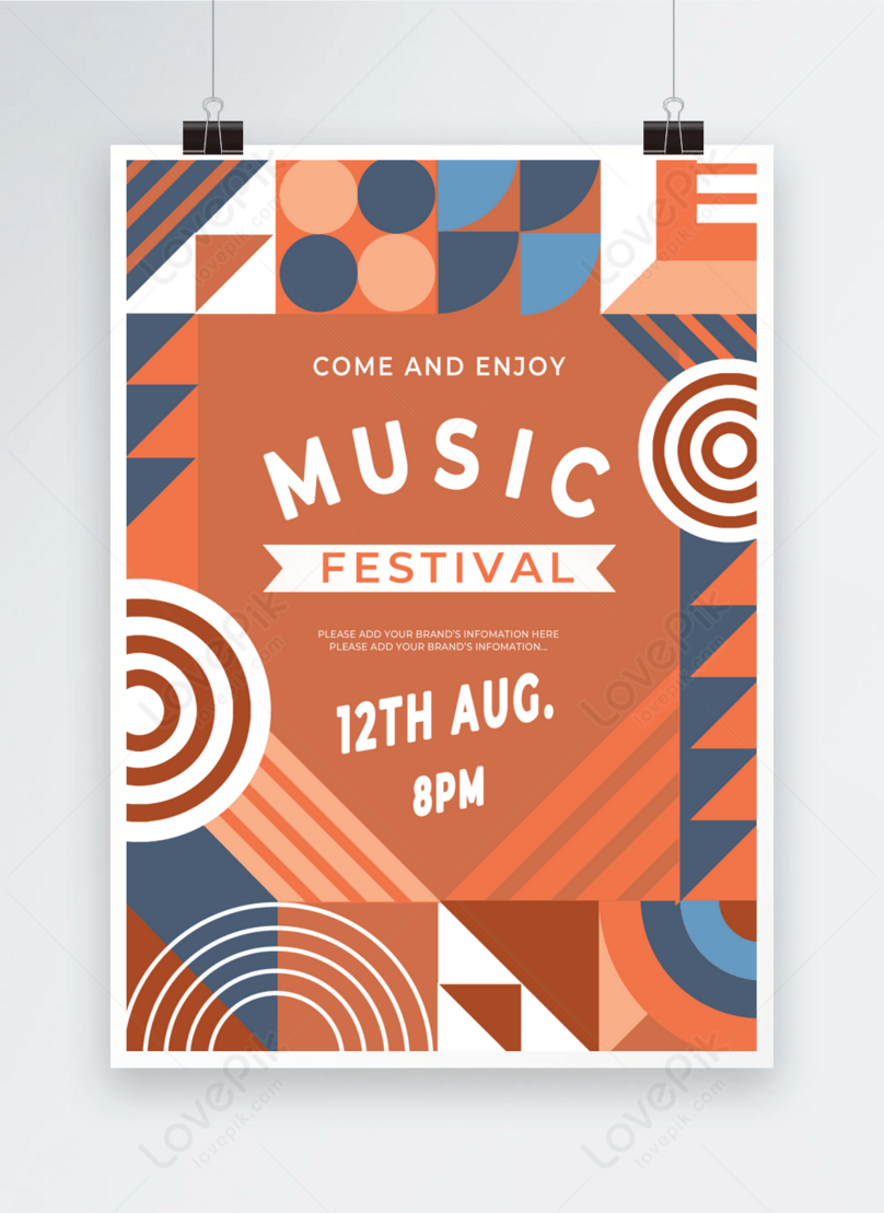 Blue Orange Abstract Geometry Decoration Music Festival Activity Poster Template, abstract poster, activity poster, blue poster
