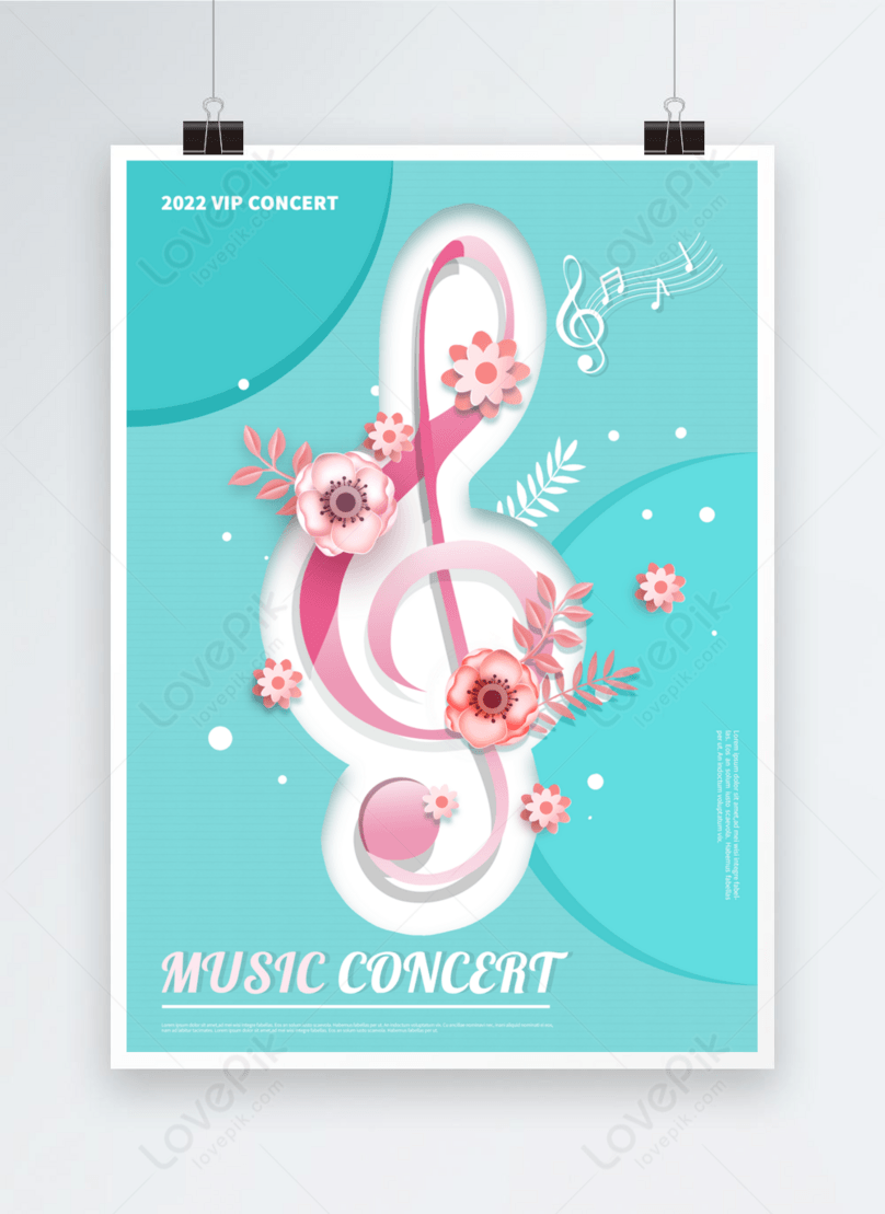 Cartel De Corte De Papel De Flores En El Festival De Música De Notas Azules  | Descarga Plantilla de diseño PSD Gratuita - Lovepik