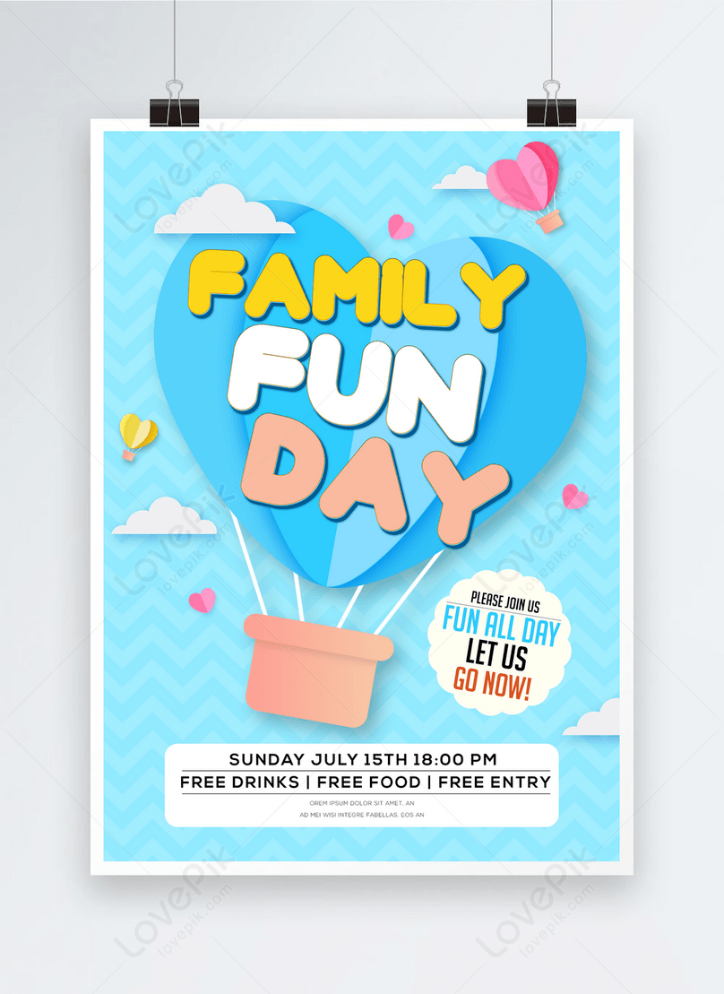 Cartoon fashion hot air balloon family happy day party poster template  image_picture free download 466512852_lovepik.com