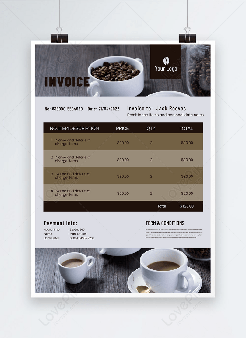 Coffee shop reimbursement invoice poster template image_picture free ...