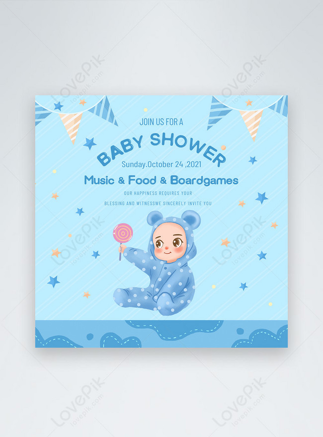 Male baby shower funny cartoon social media template image_picture free  download 