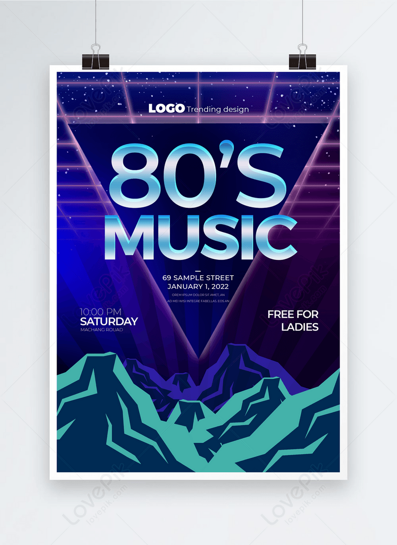 Tech Mountain 80s Music Party Flyer Template, geometry poster, line poster, mountain range poster