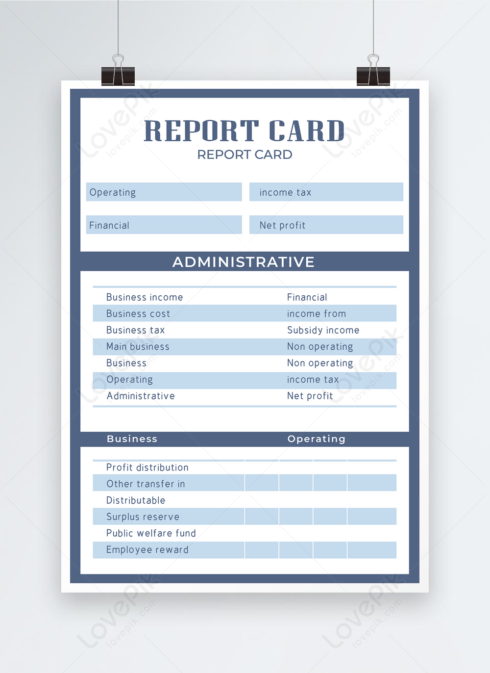 Report card form simple blue poster template image_picture free ...