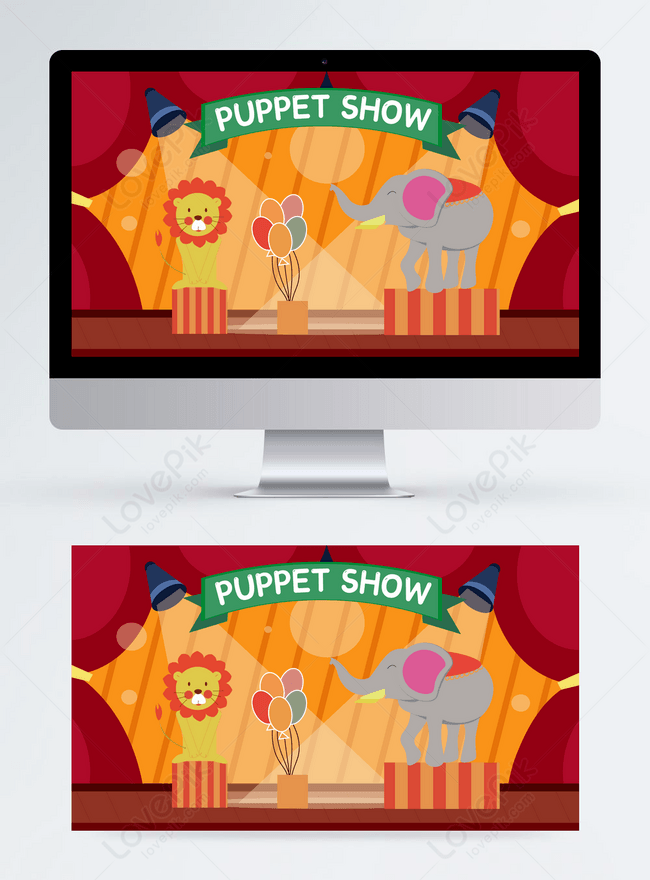 Animal puppet show entertainment cartoon yellow banner template  image_picture free download 