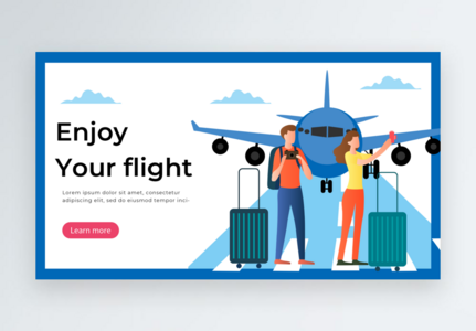 Cartoon enjoy travel plane travel banner, Plane travel traveler travel book air tickets airport enjoy tourism template