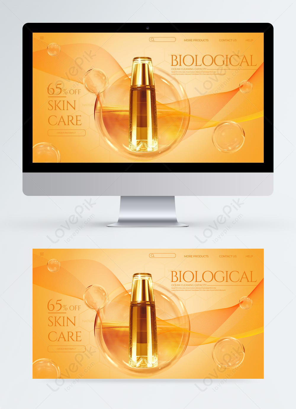 Orange gradient technology bubble line skin care product publicity web 