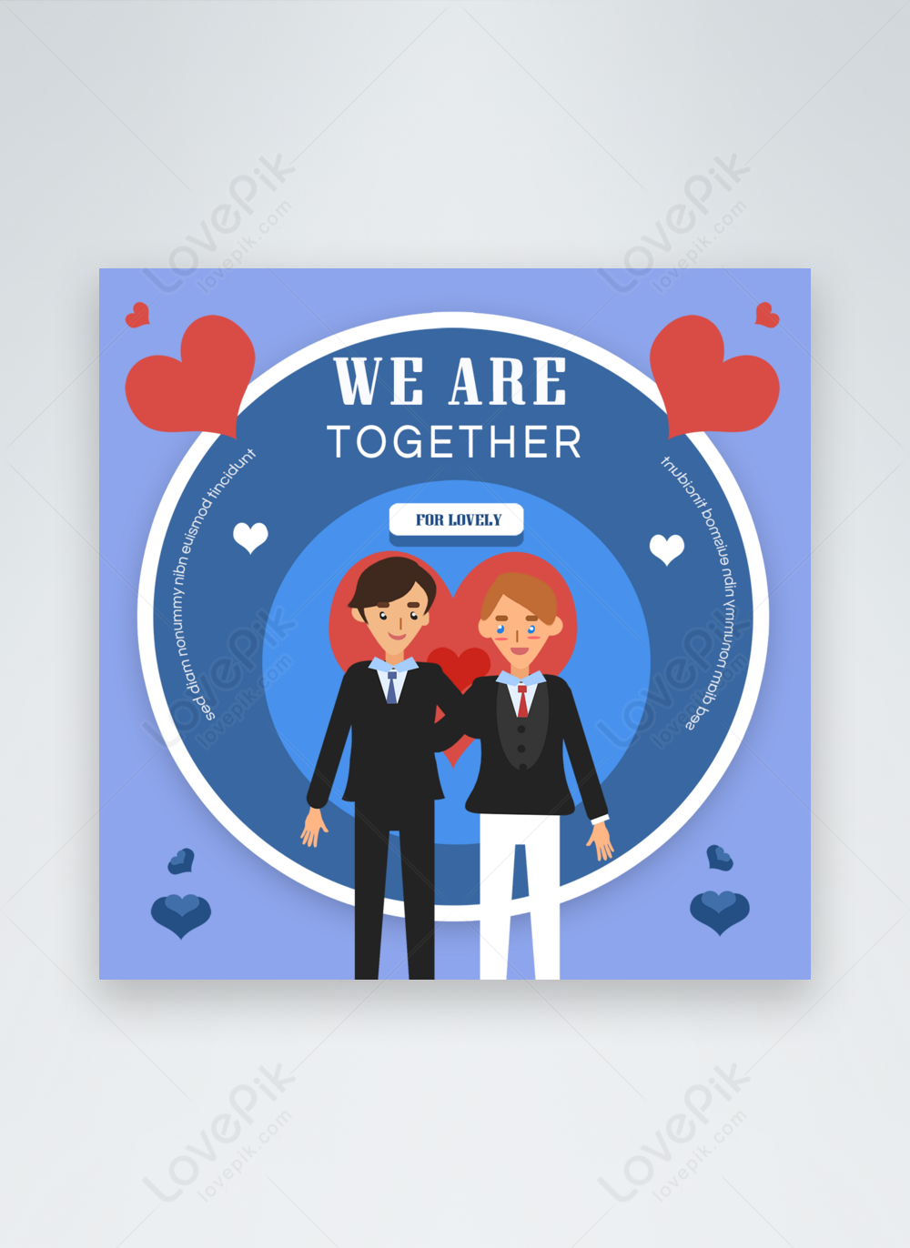 Male Same Sex Wedding Invitation Cartoon Illustration Social Media 