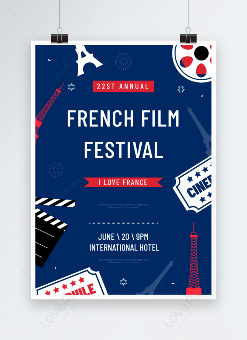 French film festival illustration blue poster template image_picture free  download 