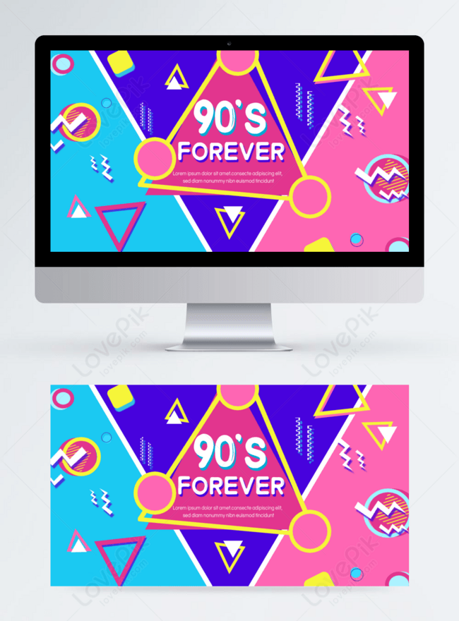 Back in the 1990s memphis banner triangle colorful geometry template ...