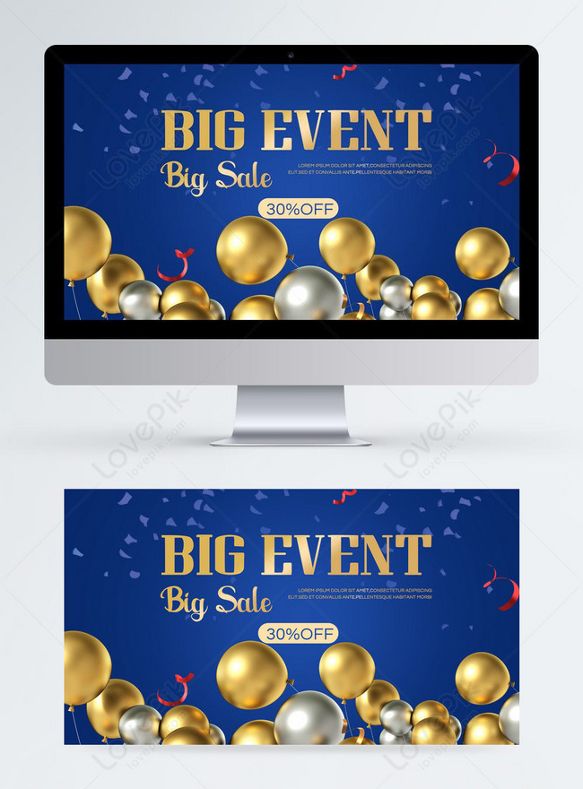 Blue balloon promo ui design template image picture free download